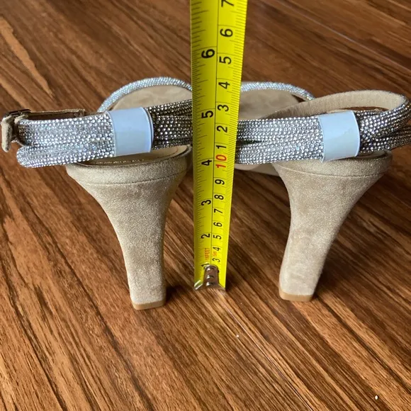 Lisa Vicky size 8 Tan 4” Heels with Rhinestone Straps