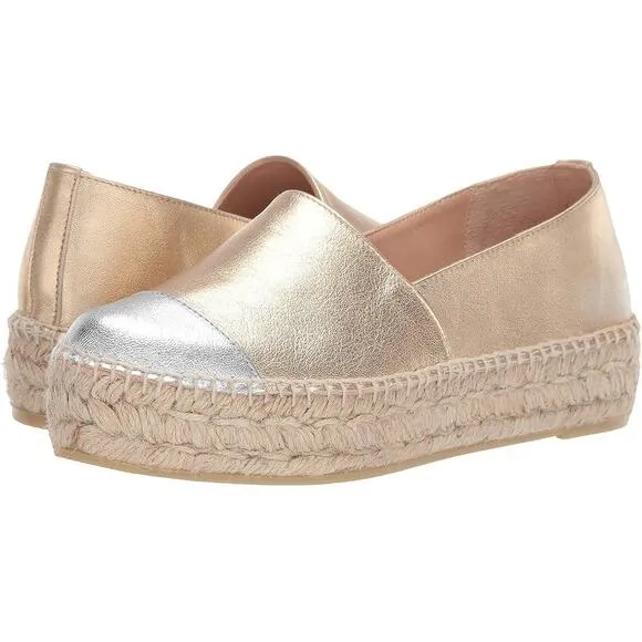 LK Bennett Talia Espadrilles Size 37 or 7 Gold Silver Metallic Leather Flatform