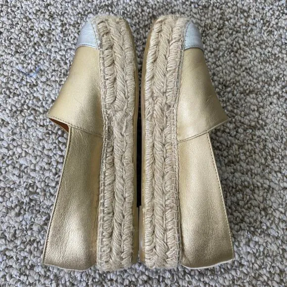 LK Bennett Talia Espadrilles Size 37 or 7 Gold Silver Metallic Leather Flatform