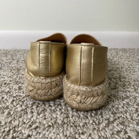 LK Bennett Talia Espadrilles Size 37 or 7 Gold Silver Metallic Leather Flatform