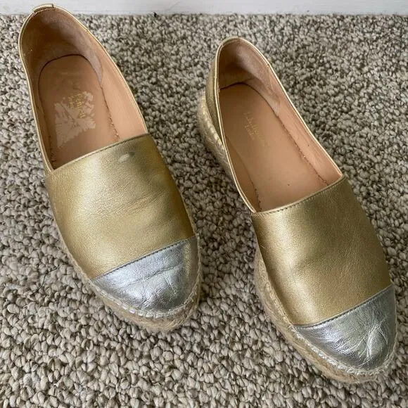 LK Bennett Talia Espadrilles Size 37 or 7 Gold Silver Metallic Leather Flatform