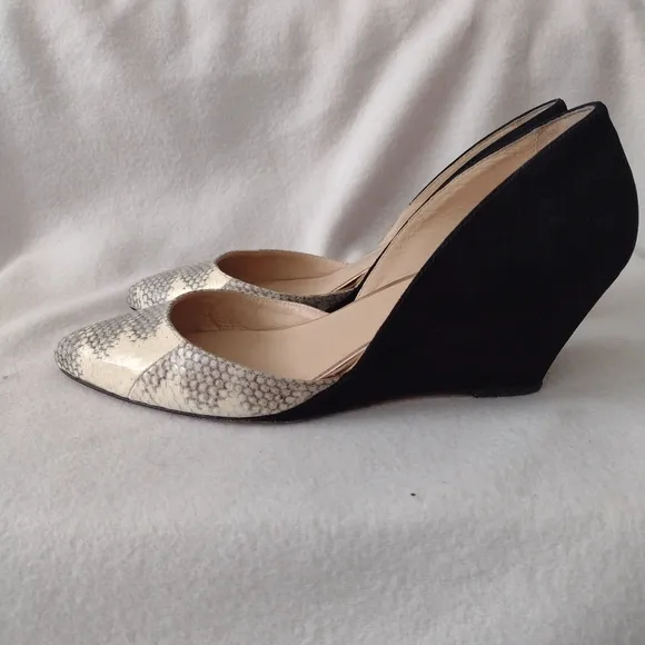 Loeffler Randall Rae D'Orsay Wedge Pump 8.5 Snakeskin Black Shoes
