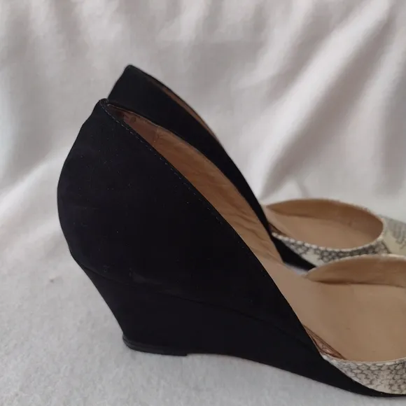 Loeffler Randall Rae D'Orsay Wedge Pump 8.5 Snakeskin Black Shoes
