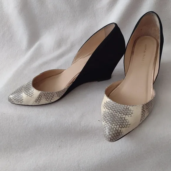 Loeffler Randall Rae D'Orsay Wedge Pump 8.5 Snakeskin Black Shoes