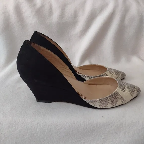 Loeffler Randall Rae D'Orsay Wedge Pump 8.5 Snakeskin Black Shoes
