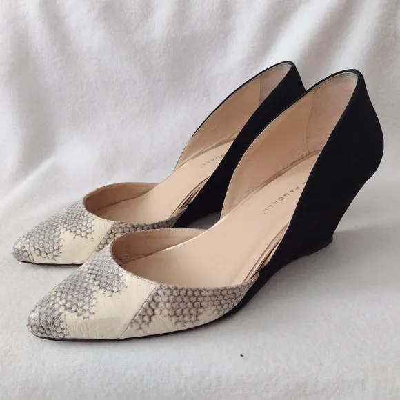 Loeffler Randall Rae D'Orsay Wedge Pump 8.5 Snakeskin Black Shoes