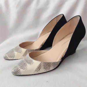 Loeffler Randall Rae D'Orsay Wedge Pump 8.5 Snakeskin Black Shoes