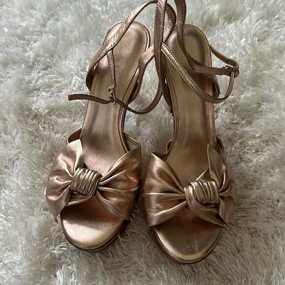 Lola Cruz Anthropologie Revolve Stiletto Platform blush metallic bow Sandal 39