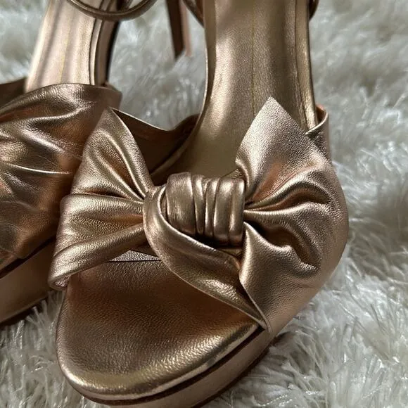 Lola Cruz Anthropologie Revolve Stiletto Platform blush metallic bow Sandal 39