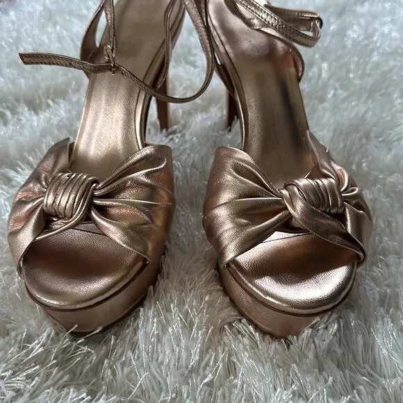 Lola Cruz Anthropologie Revolve Stiletto Platform blush metallic bow Sandal 39