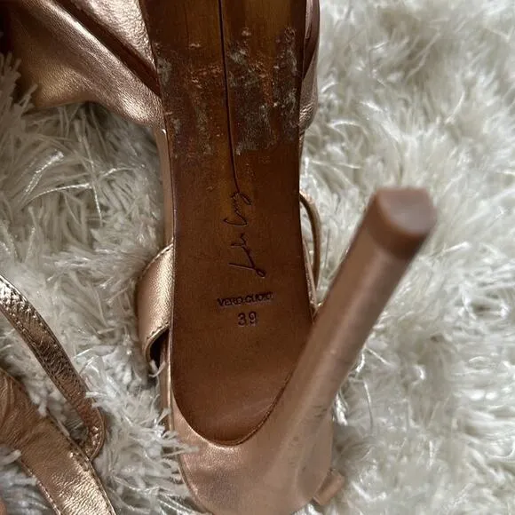 Lola Cruz Anthropologie Revolve Stiletto Platform blush metallic bow Sandal 39
