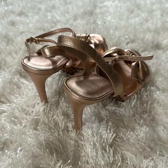 Lola Cruz Anthropologie Revolve Stiletto Platform blush metallic bow Sandal 39