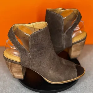 Lucky Brand Jubai Peep Ankle Leather Heels Boots Brown Open Toe Size 8.5