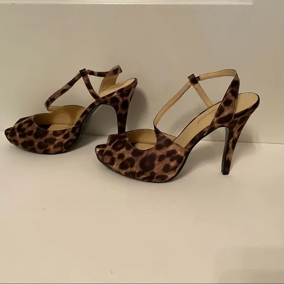 LULU TOWNSEND HEEL LEOPARD PRINT BROWN TAN OPEN TOE STRAP SIZE 9