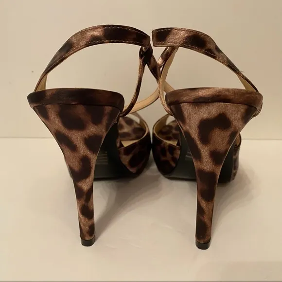 LULU TOWNSEND HEEL LEOPARD PRINT BROWN TAN OPEN TOE STRAP SIZE 9