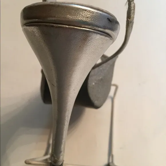 LULU TOWNSEND HEEL SLINGBACK PEEP TOE SILVER GLITTER SIZE 7.5 38