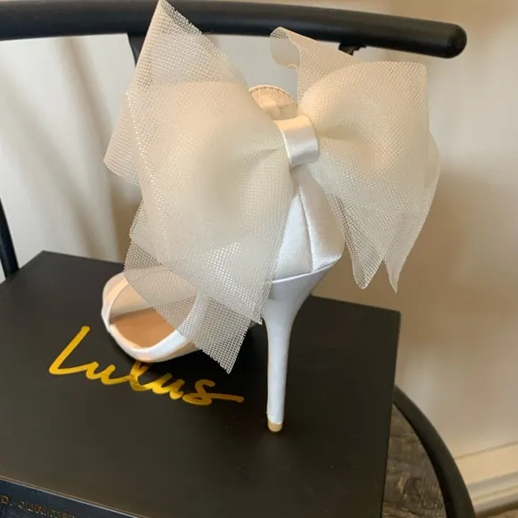 Lulus Ayanna Ivory Satin Bow Ankle Strap High Heel Sandals
