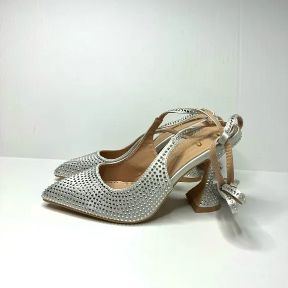 Lulus Kayka White Rhinestone‎ Lace-Up Pointed-Toe Pumps