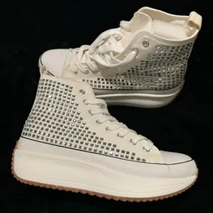 Madden Girl Winnona platform Rhinestone sneaker sz 9.5 platform white high top