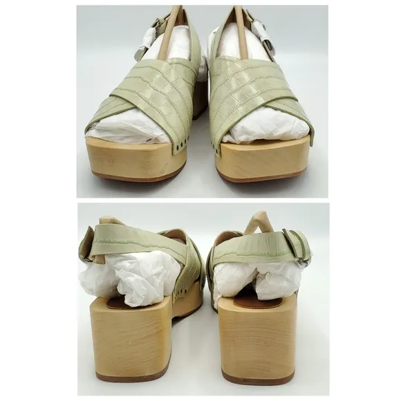 Madewell The Farrah Lime Green Leather Slingback Platform Sandals Clogs 6.5 Y2K