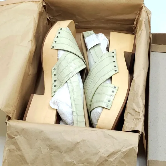 Madewell The Farrah Lime Green Leather Slingback Platform Sandals Clogs 6.5 Y2K