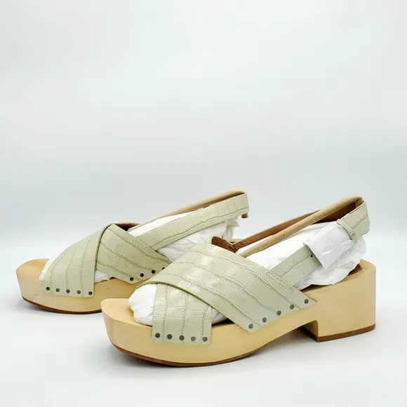 Madewell The Farrah Lime Green Leather Slingback Platform Sandals Clogs 6.5 Y2K