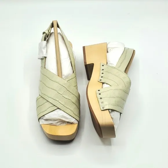 Madewell The Farrah Lime Green Leather Slingback Platform Sandals Clogs 6.5 Y2K