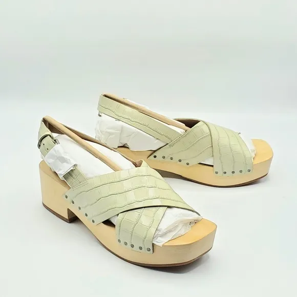 Madewell The Farrah Lime Green Leather Slingback Platform Sandals Clogs 6.5 Y2K