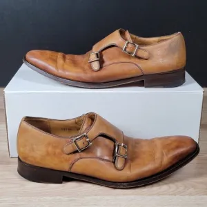 Magnanni Monk Strap Shoes Mens Size 9.5 M Brown Round Toe Leather Shoes
