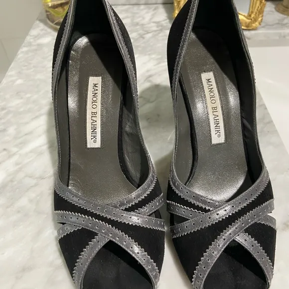 Manolo Blahnik Black and Silver Women's Shoes