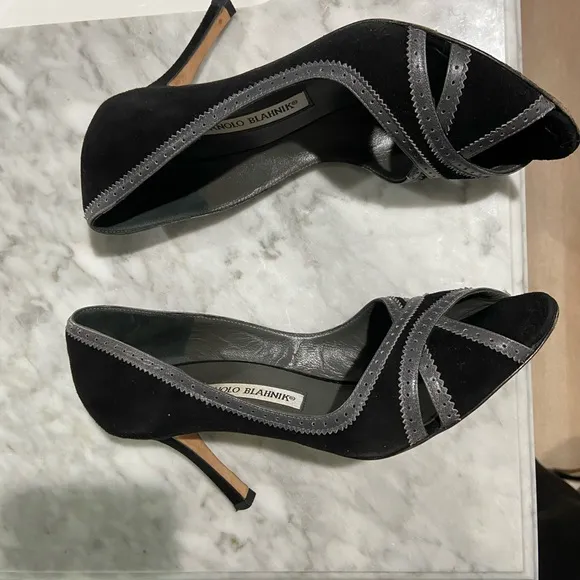Manolo Blahnik Black and Silver Women's Shoes