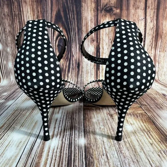 Manolo Blahnik CHAOS Sz EU 40 US 10 Black White Polka Dot High Heel Sandal Shoes