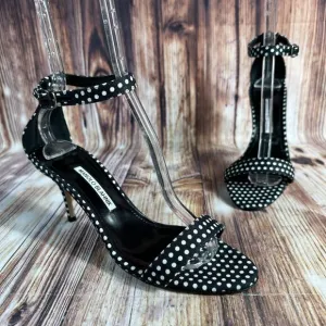 Manolo Blahnik CHAOS Sz EU 40 US 10 Black White Polka Dot High Heel Sandal Shoes