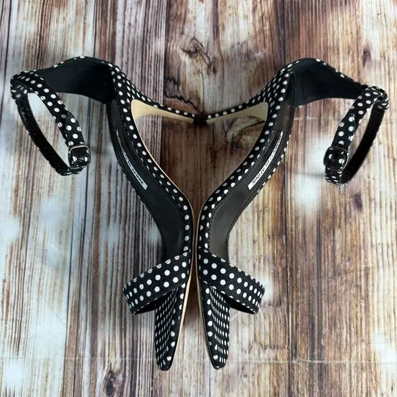 Manolo Blahnik CHAOS Sz EU 40 US 10 Black White Polka Dot High Heel Sandal Shoes