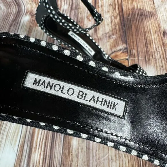 Manolo Blahnik CHAOS Sz EU 40 US 10 Black White Polka Dot High Heel Sandal Shoes