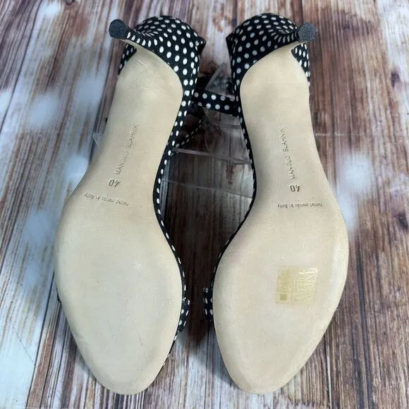 Manolo Blahnik CHAOS Sz EU 40 US 10 Black White Polka Dot High Heel Sandal Shoes