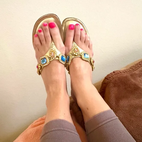 Manolo Blahnik Gold Embellished Women's Sandals