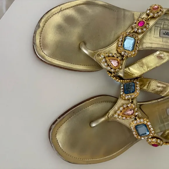 Manolo Blahnik Gold Embellished Women's Sandals