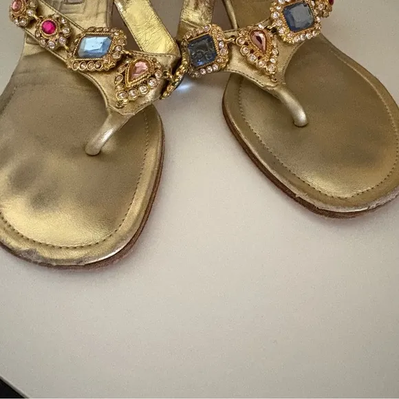 Manolo Blahnik Gold Embellished Women's Sandals