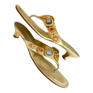 Manolo Blahnik Gold Embellished Women's Sandals
