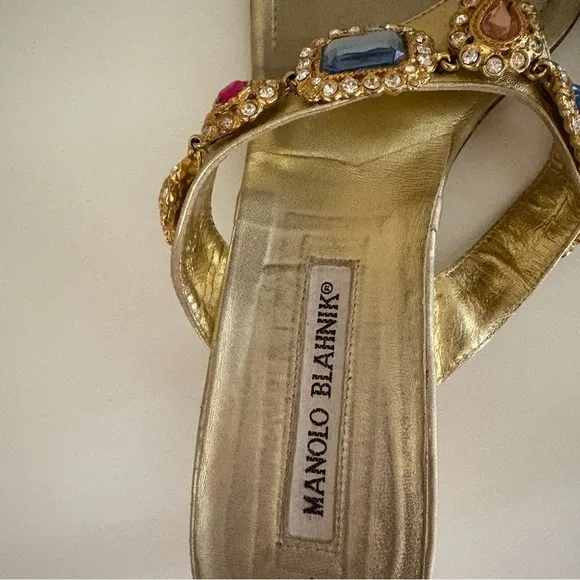 Manolo Blahnik Gold Embellished Women's Sandals