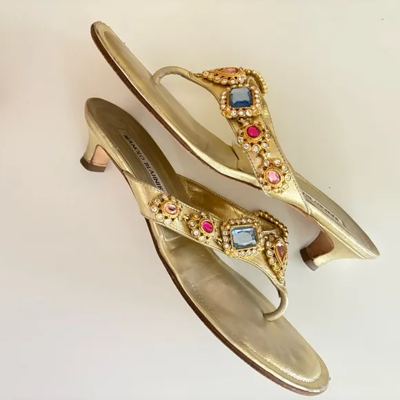 Manolo Blahnik Gold Embellished Women's Sandals