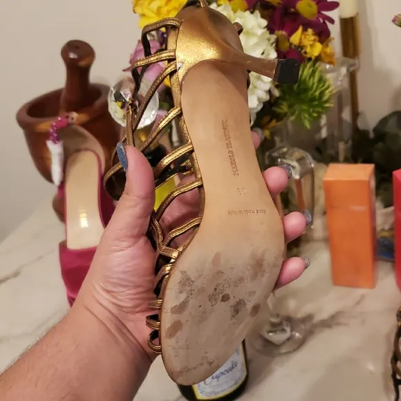 Manolo Blahnik Orange Brown Heels Elegant Strappy   Dust Bag.