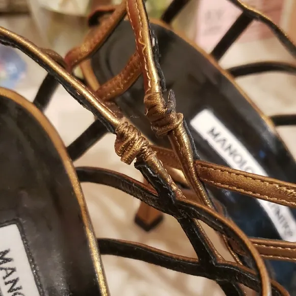 Manolo Blahnik Orange Brown Heels Elegant Strappy   Dust Bag.