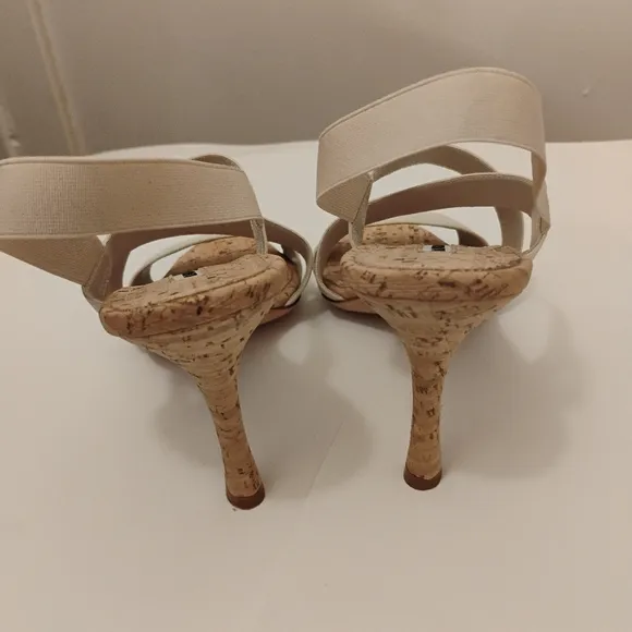 Manolo Blahnik Strappy Sandals.Size 38 Cork Detail. 3 1/2” Heel