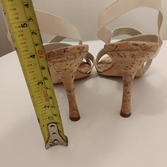Manolo Blahnik Strappy Sandals.Size 38 Cork Detail. 3 1/2” Heel