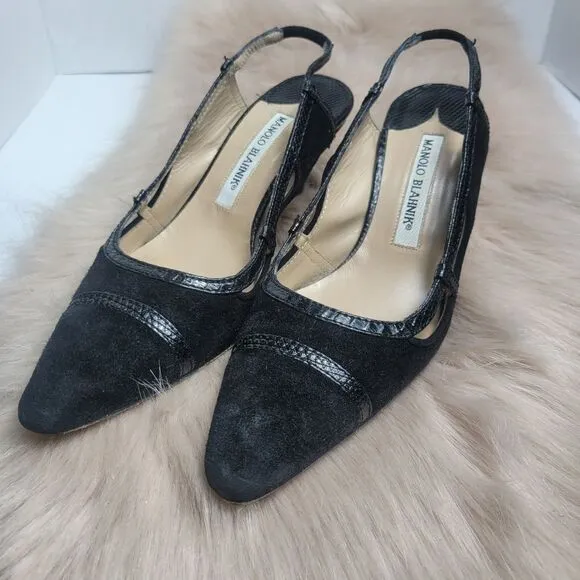 Manolo blahnik Slingback Black Suede Point toe Pump Shoes