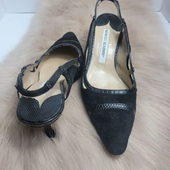 Manolo blahnik Slingback Black Suede Point toe Pump Shoes