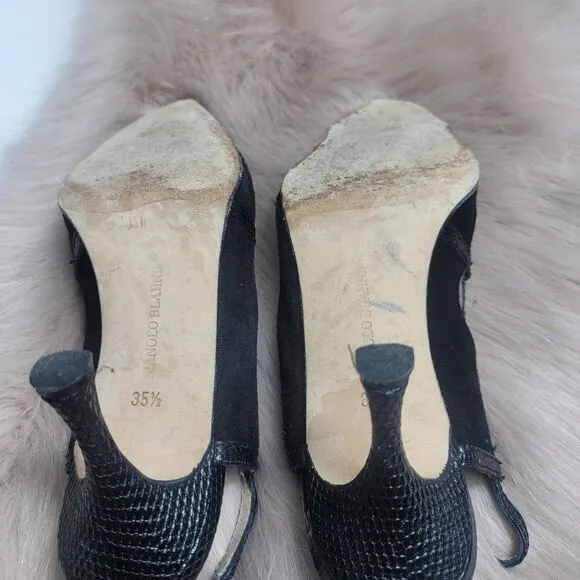 Manolo blahnik Slingback Black Suede Point toe Pump Shoes