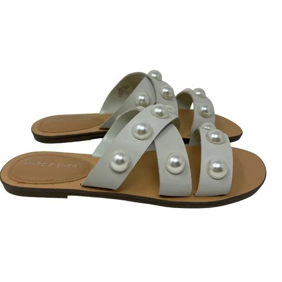Marc Fisher Bryte Slide Sandals in Ivory Bride Bridal 8M